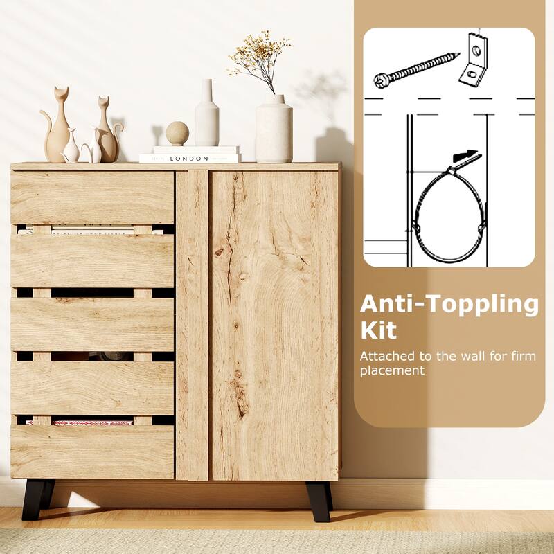 Gymax 4-Tier Shoe Cabinet w/Louvered Door & Removable Shelves for