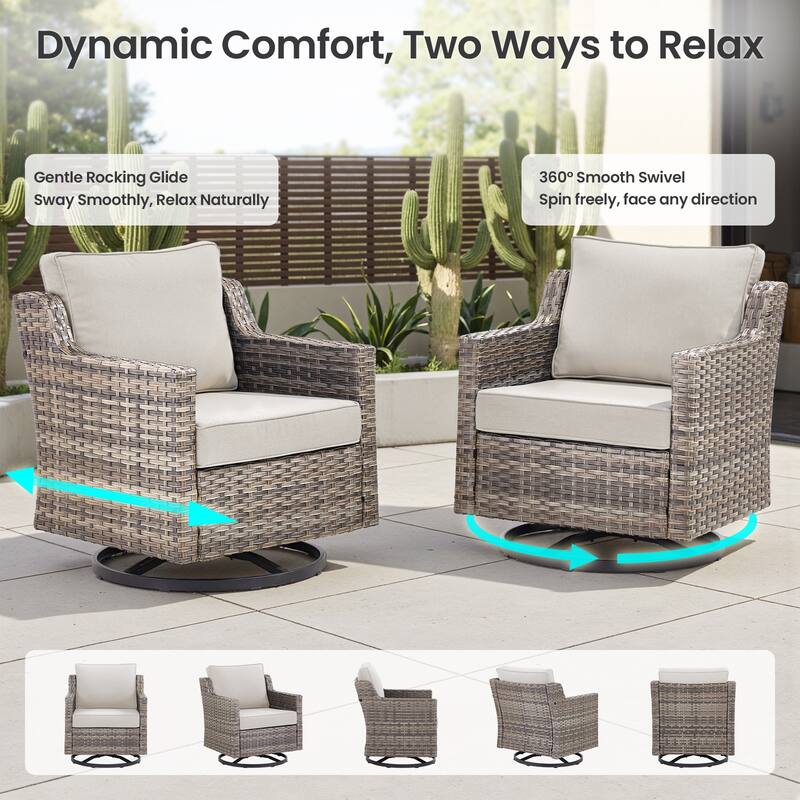 Pocassy Outdoor All-Weather Outdoor Sofa, Swivel Chair, Ottoman Sets
