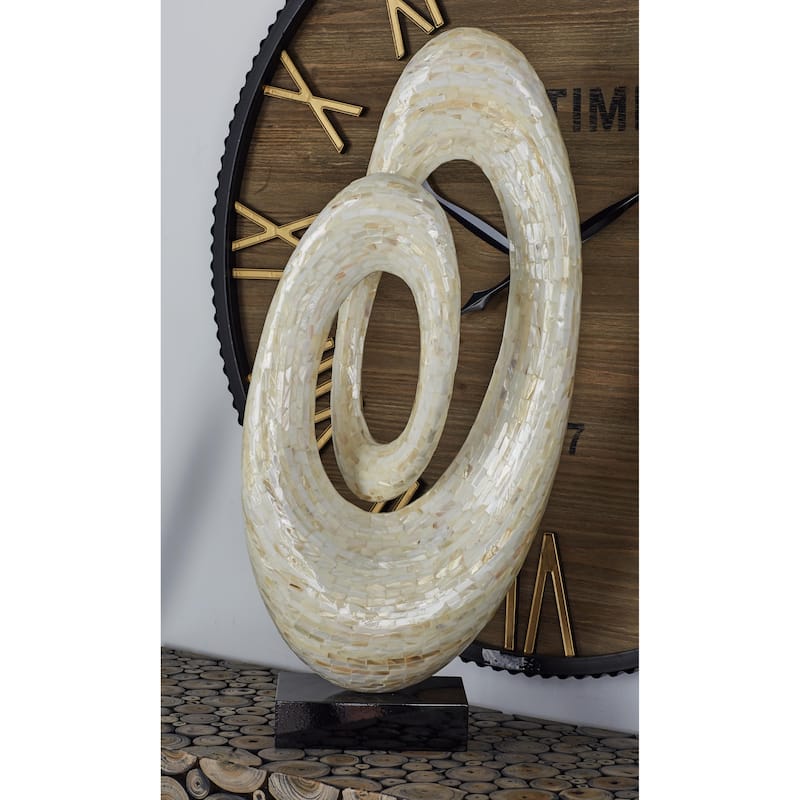 Mother of Pearl Shell Abstract Swirl Decorative Sculpture with Black Base - Gray or White - Roche River Decor