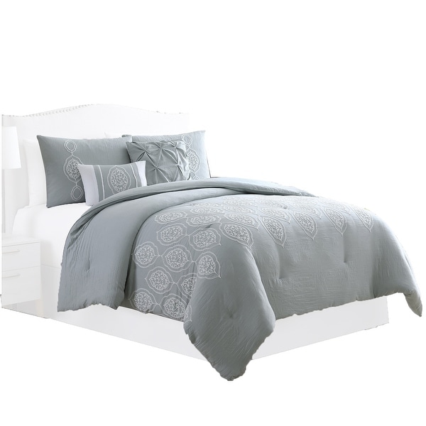 Ohio 5 Piece Queen Comforter Set with Scrolled Motifs, Gray and White by The Urban Port. Opens flyout.