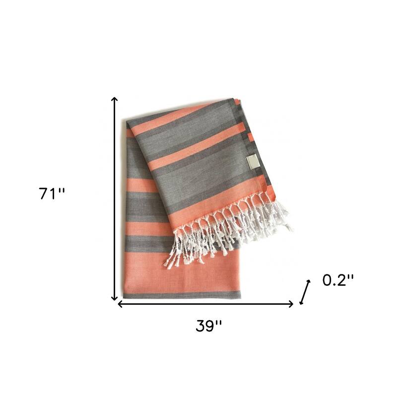 HomeRoots Denim and Yellow Striped Design Turkish Beach Blanket