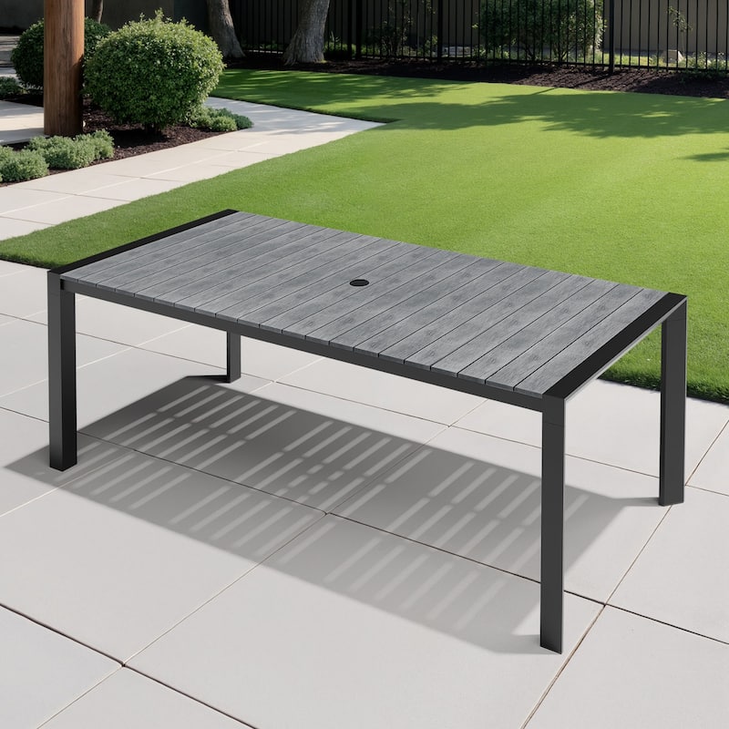 Outdoor Aluminum Patio Dining Table with Umbrella Hole - Grey - 83.86 inches long