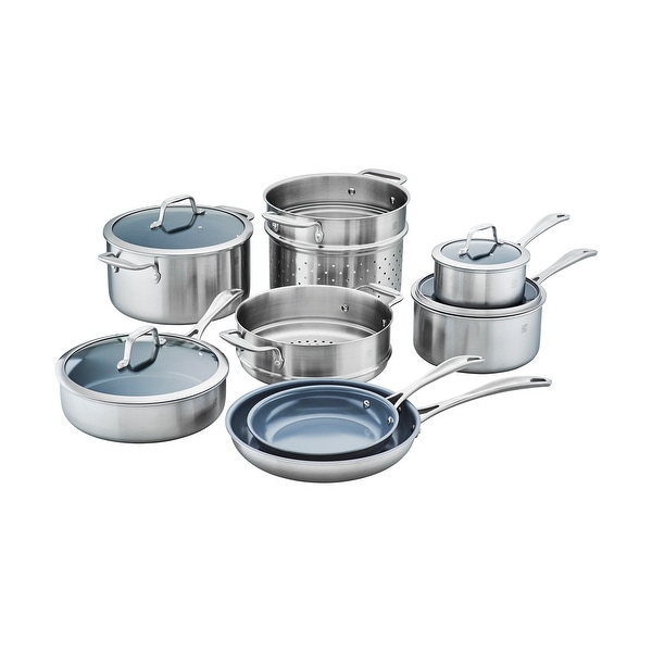 ZWILLING Spirit 3-ply 12-pc Stainless Steel Ceramic Nonstick Cookware Set - STAINLESS STEEL