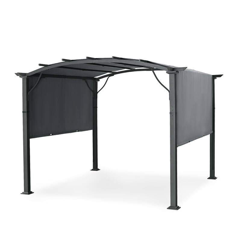 Aluminum Outdoor Pergola with Slightly Arched Canopy and Retractable Shade