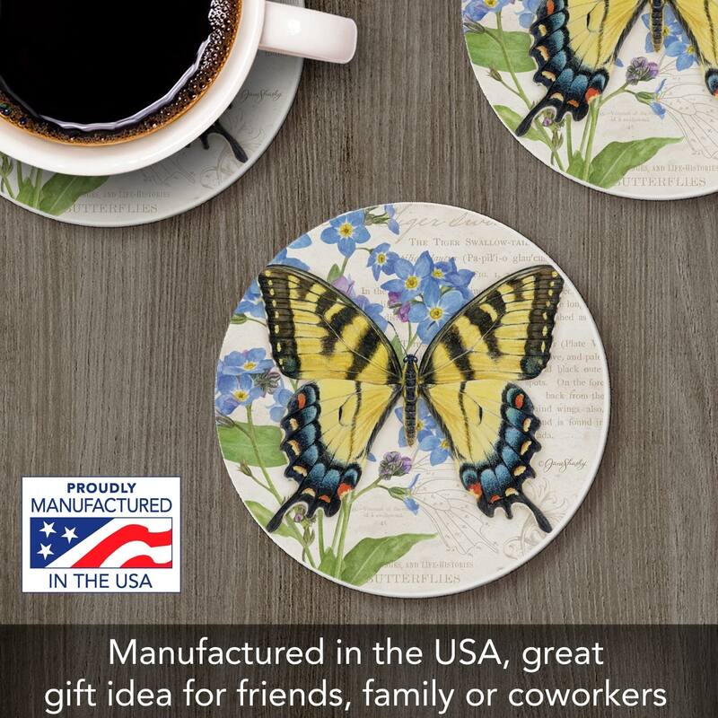 CounterArt Tiger Swallowtail Absorbent Stone Tumbled Tile Coaster Set of 4 Made in The USA Protective Cork Backing