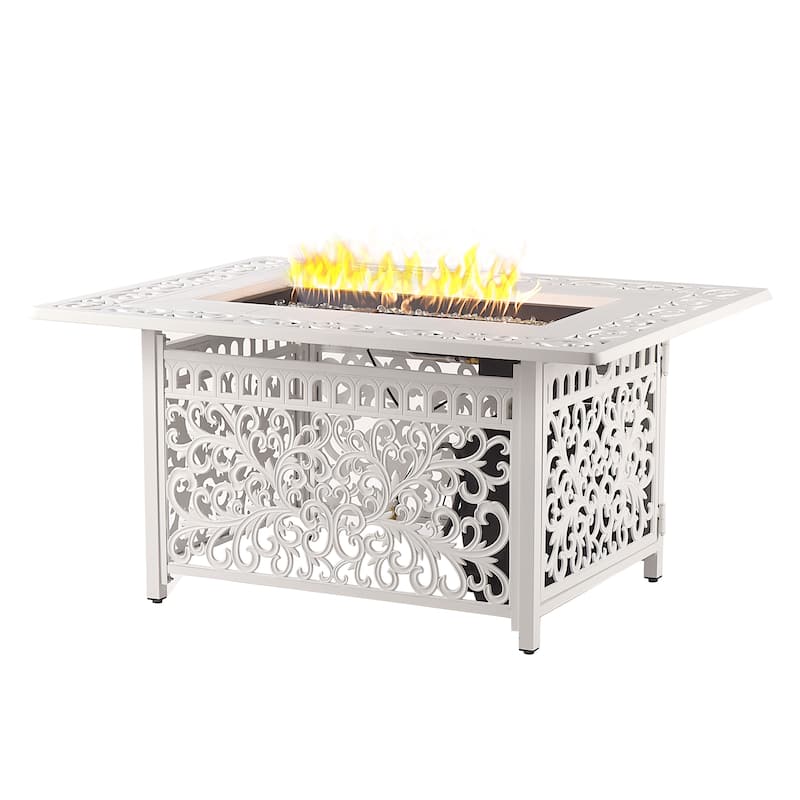 Rectangular 48 in. x 36 in. Aluminum Propane Fire Pit Table, Glass Beads, Two Covers, Lid, 57,000 BTUs - N/A - White