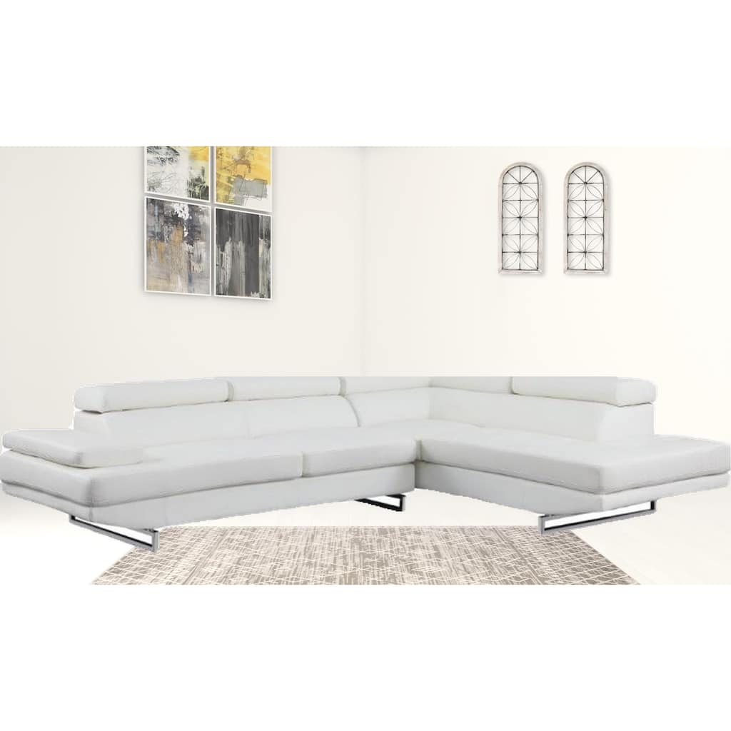 HomeRoots White Leather L Shaped Two Piece Corner Sectional - 124