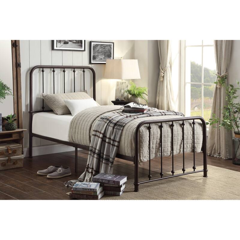 Twin Size Metal Platform Bed with Ball Accents and No Box Spring Required
