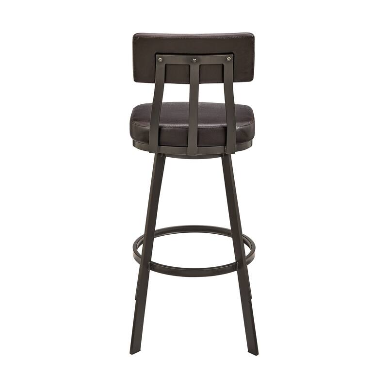 Bejnamin Swivel Bar Stool in Brown Metal with Brown Faux Leather