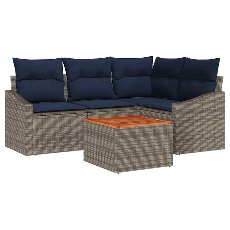vidaXL 5 Garden Sofa Set with Cushions Black/Grey Poly Rattan - 70.3 x 48.6 x 27.2