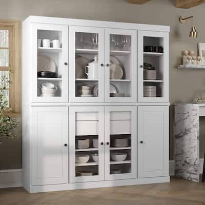 100% Solid Wood Kitchen China Pantry Buffet with Glass or Solid Wood Doors and 2-Drawer Kit by Palace Imports - 65" x 71.5"
