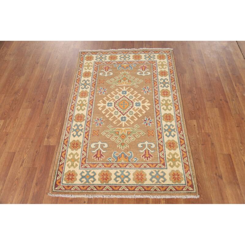 Light Brown Kazak Foyer Rug Hand-Knotted Wool Carpet - 2'8"x 4'1"