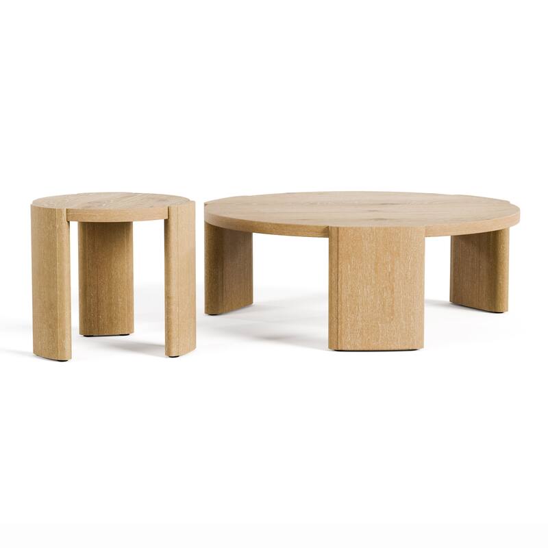 Furniture of America Minst Modern 2-Piece Oak Wood Round Coffee Table Set