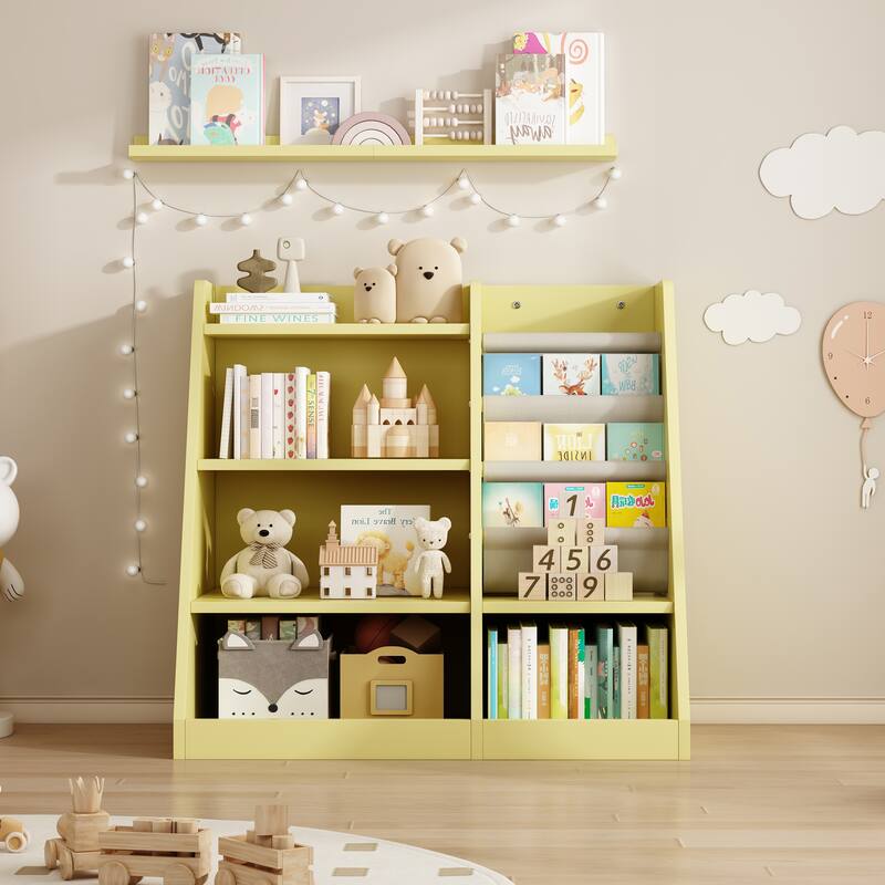 Anmytek Kids Bookcase Large Capacity Trapezoid Bookshelf Eco Friendly Wood Toy Storage Organizer Cabinet