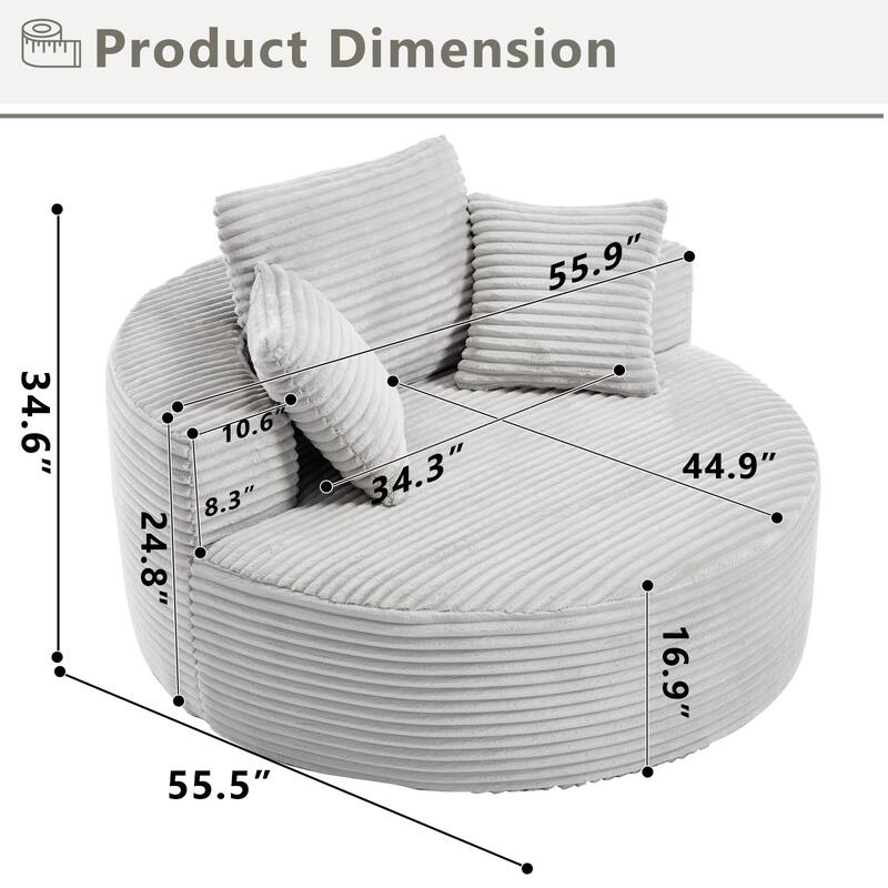 Round Sofa Bed with Memory Foam Sectional Couches for Living Room, Cloud Couch with 3 pillows