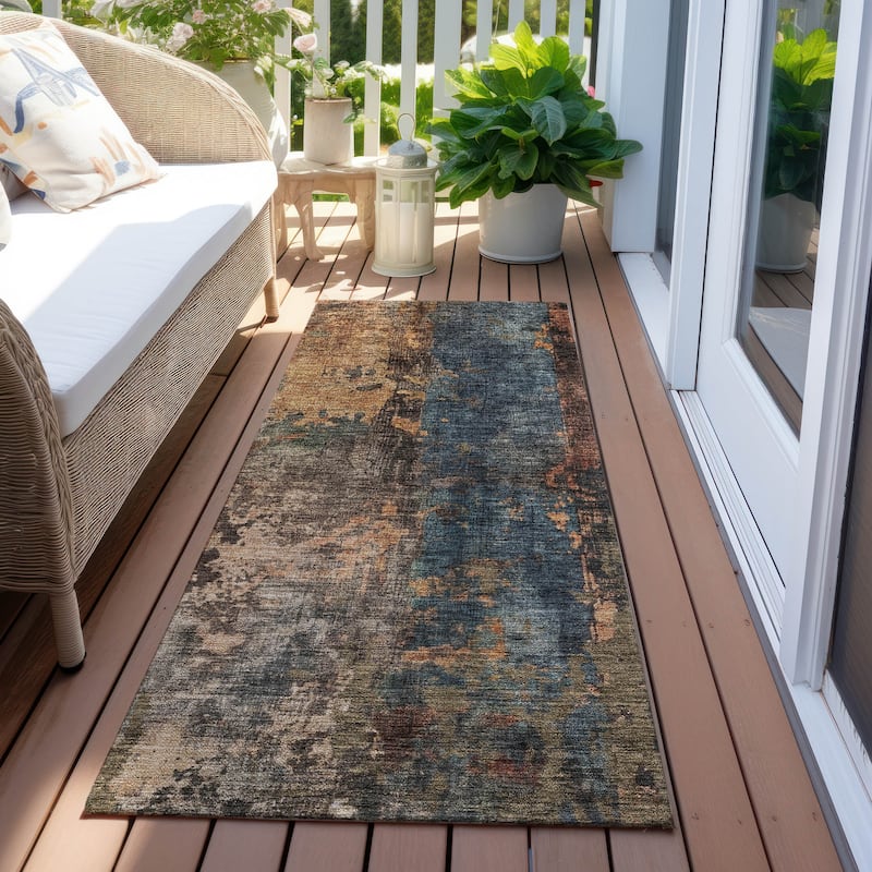 Machine Washable Indoor/ Outdoor Abstract Contemporary Chantille Rug