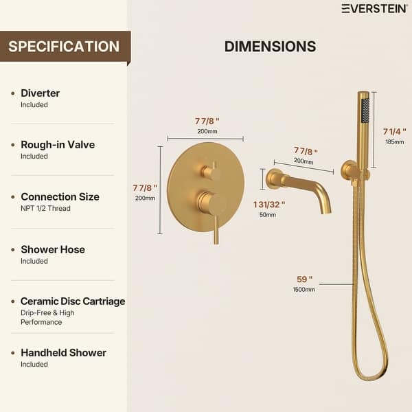 dimension image slide 1 of 2, Wall Mounted Tub Faucet with Hand Shower Tub Filler Faucet Set