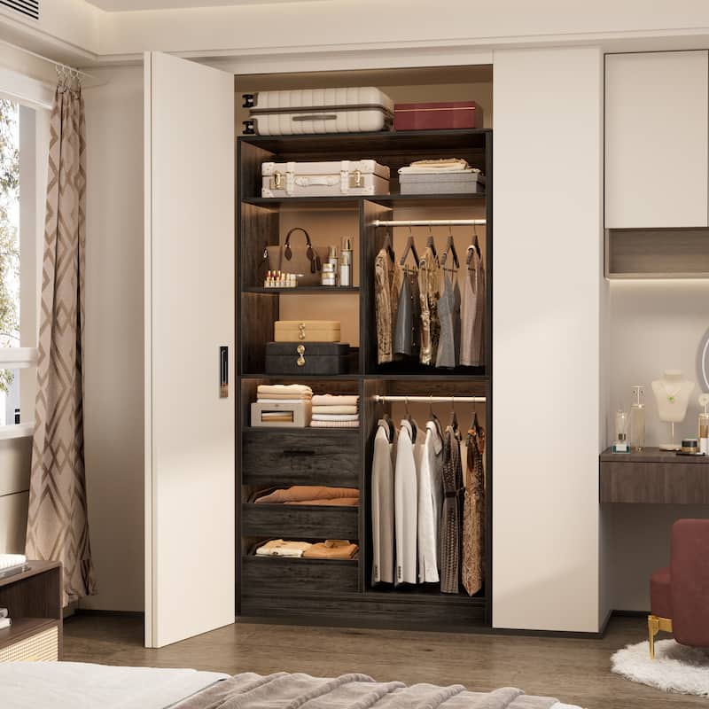 36" Freestanding Closet System With 3 Drawers and 2 Hanging Rods,Multi-Purpose Wardrobe Closet Rack