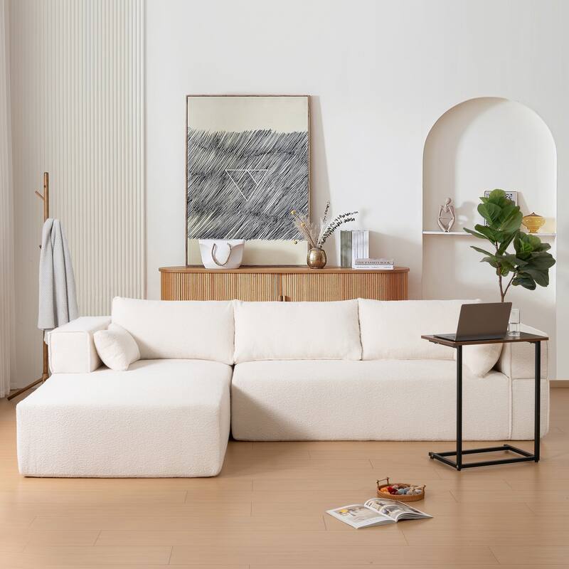 Modular Sectional Sofa with Side Table, Upholstered Cloud Sofa with L-Shaped Chaise Lounge, Full-Compressed Deep Seat Sofa