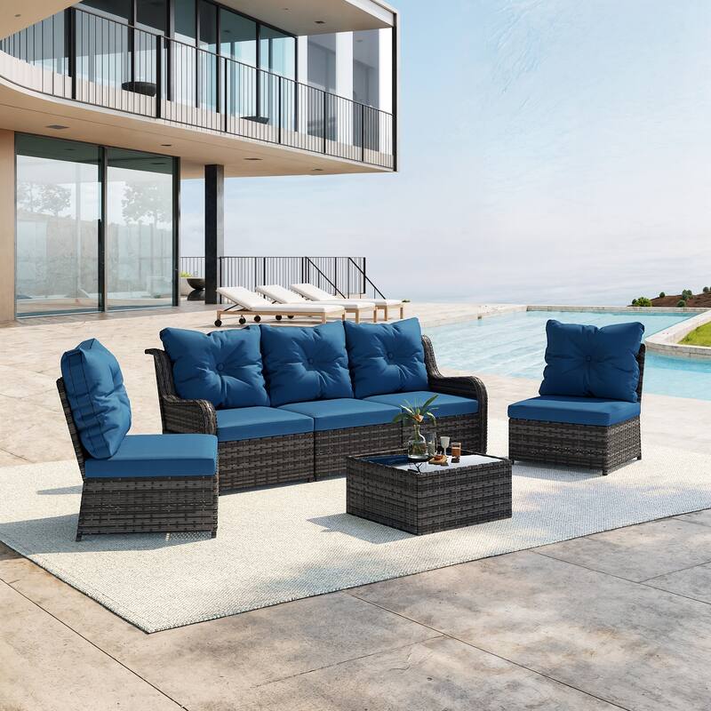 Outdoor Wicker Patio Conversation Furniture Set with Table and Cushion