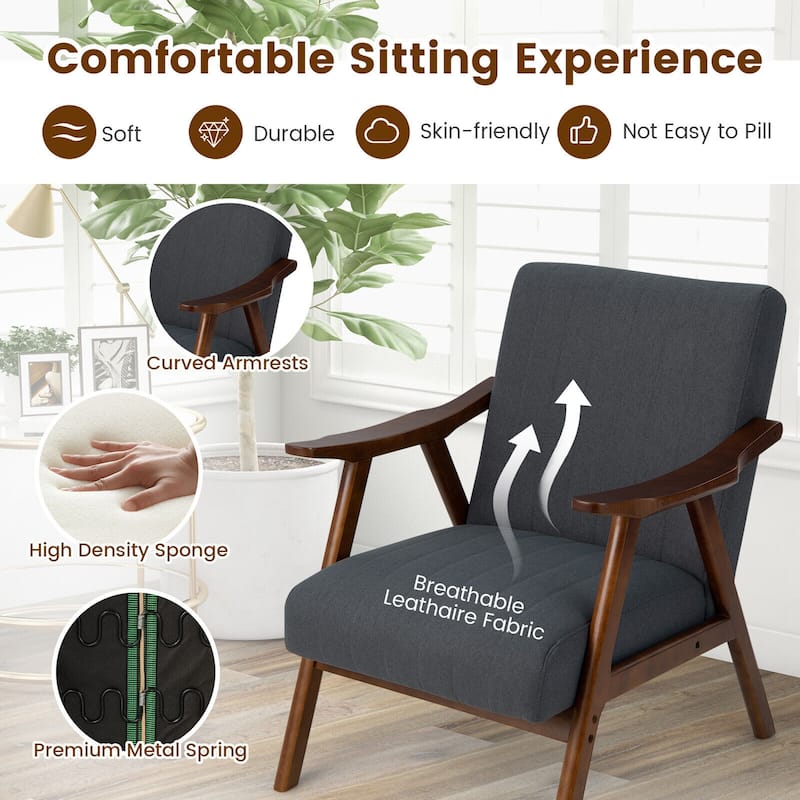Gymax Set of 2 Accent Chair Leathaire Leisure Armchair w/ Rubber Wood