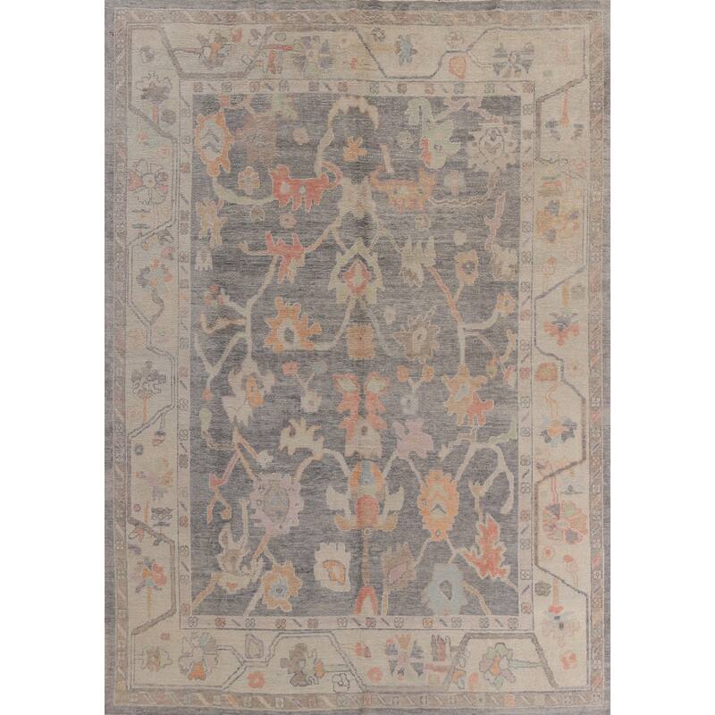 Hand Knotted Oriental 100% Wool Carpet Transitional All-Over Greys & Charcoal Oushak Area Rug - 11' 11'' X 9' 2''