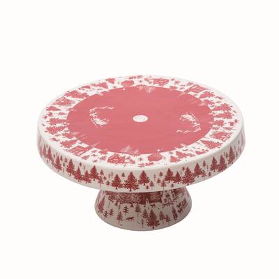 Transpac Ceramic Red Christmas Toile Cake Stand
