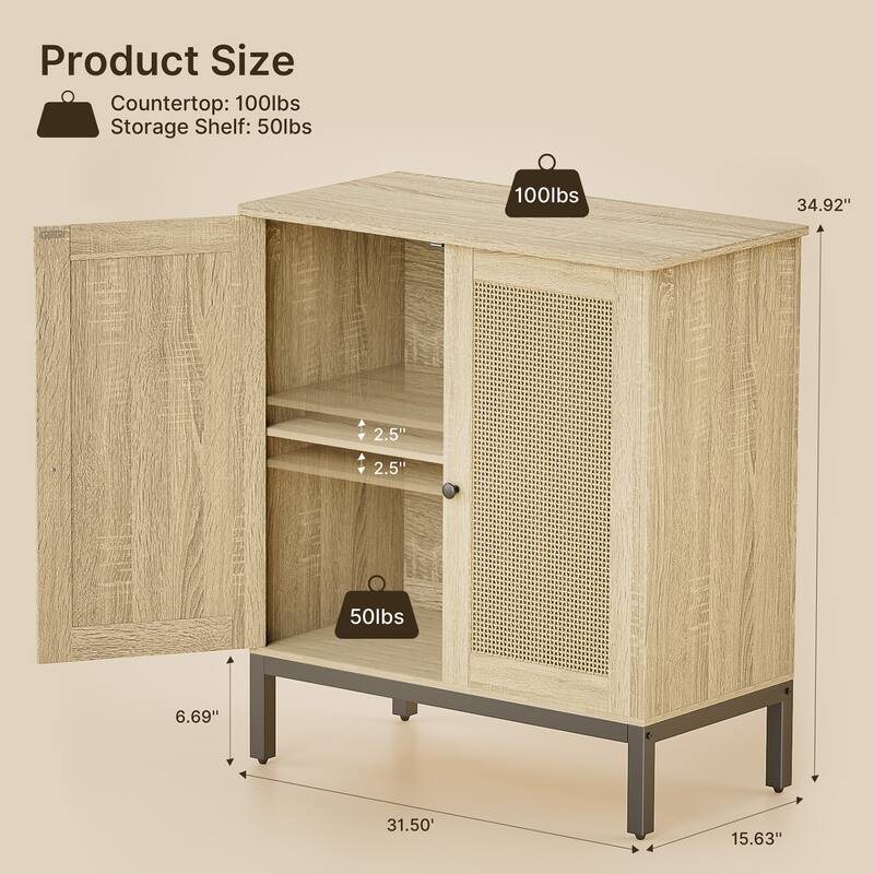 Rattan Accent Buffet Sideboard Storage Cabinet with 2 Doors