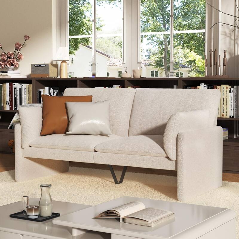 AECOJOY Love Seat Couch 68'' Modern Faux Leather Couch w/ Soft Cushion&Thick Armrest