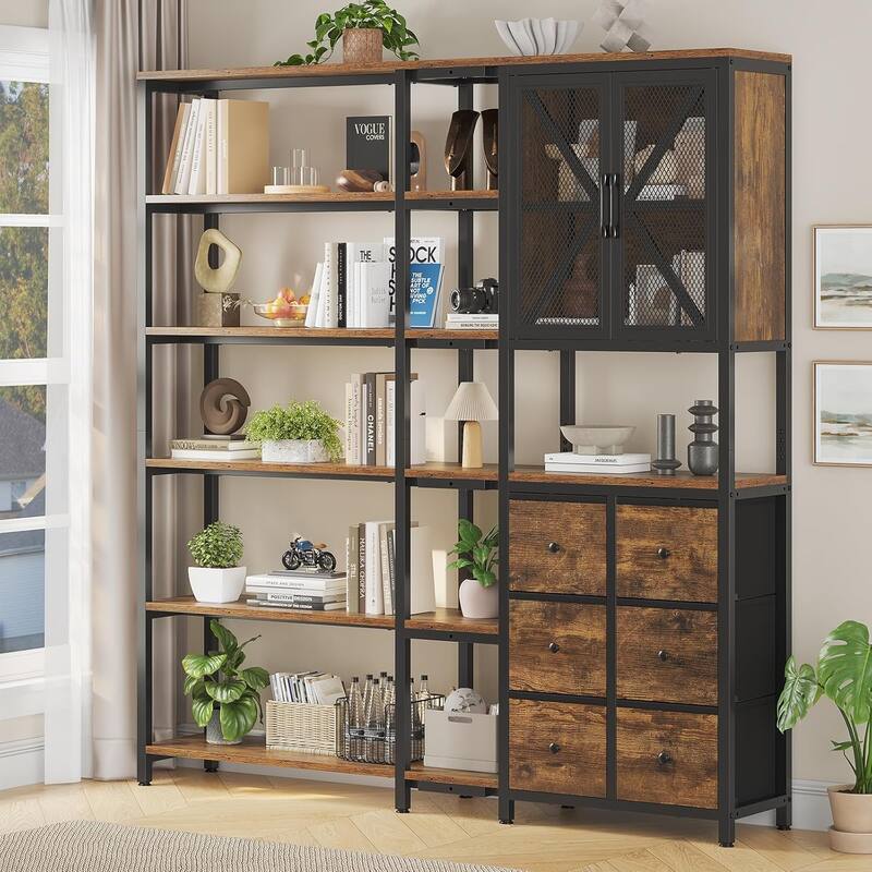 Corner Bookshelf 6 Fabric Drawers Bookcase Display Shelf