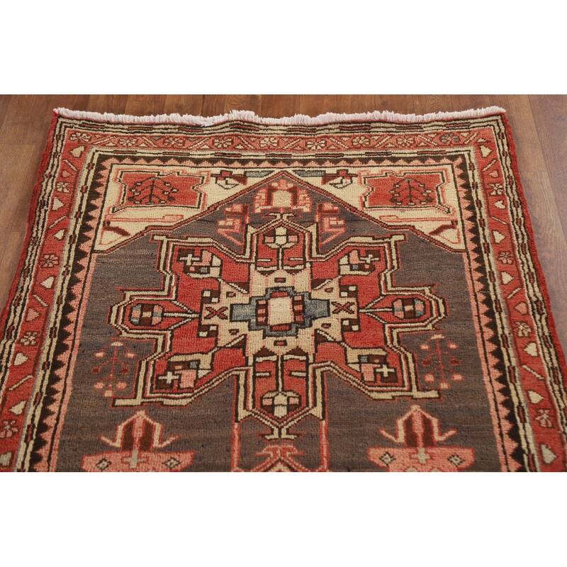 Geometric Ardebil Persian Vintage Runner Rug Hand-knotted Wool Carpet - 3'2"x 10'6"