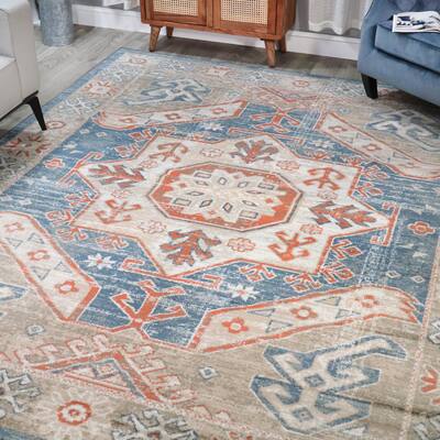 Superior Southwestern Tribal Medallion Distressed Indoor Area Rug