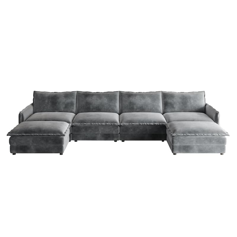 142" Corduroy 4-Seater Cloud Sectional Sofa with 2 Ottomans