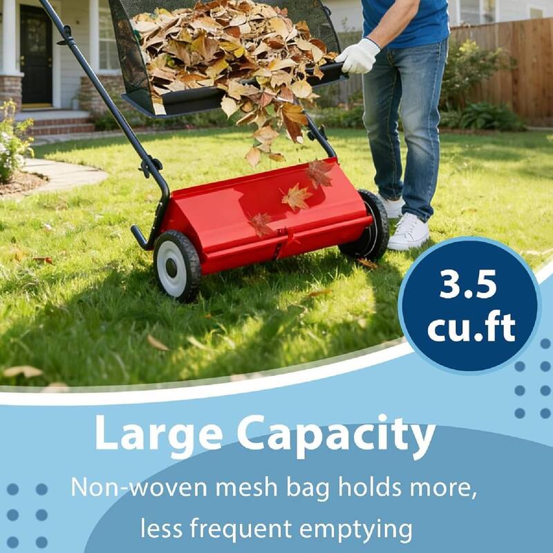 21 Inch Manual Push Lawn Sweeper, 3.5 Cu. Ft. Hopper Capacity Grass Sweeper for Yard and Garden Clean up