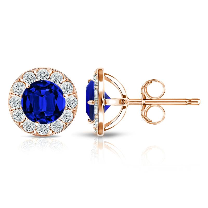 Auriya 14k Gold Lab Grown Gemstone Blue Sapphire Stud Earrings Round 0.25 to 5.00 ct. tw. Halo Push-Back - 0.40ct tgw. - Rose