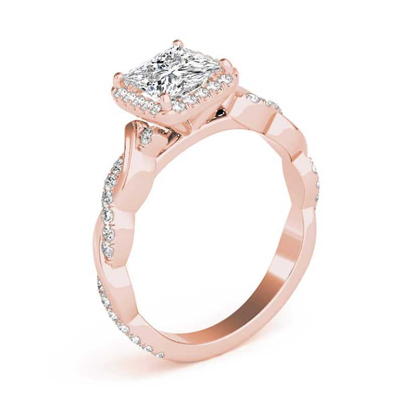 Auriya 14k Rose Gold Lab Grown Princess Diamond Halo Engagement Ring 0.50 to 5.00 ct. tw. (F-G VS)