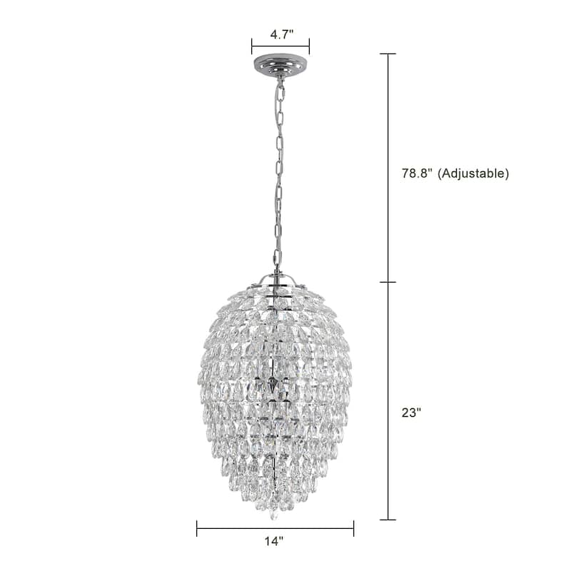 Contemporary 6-Light Luxury Crystal Chandelier Kitchen Island Pendant - Chrome - W14" x H23"