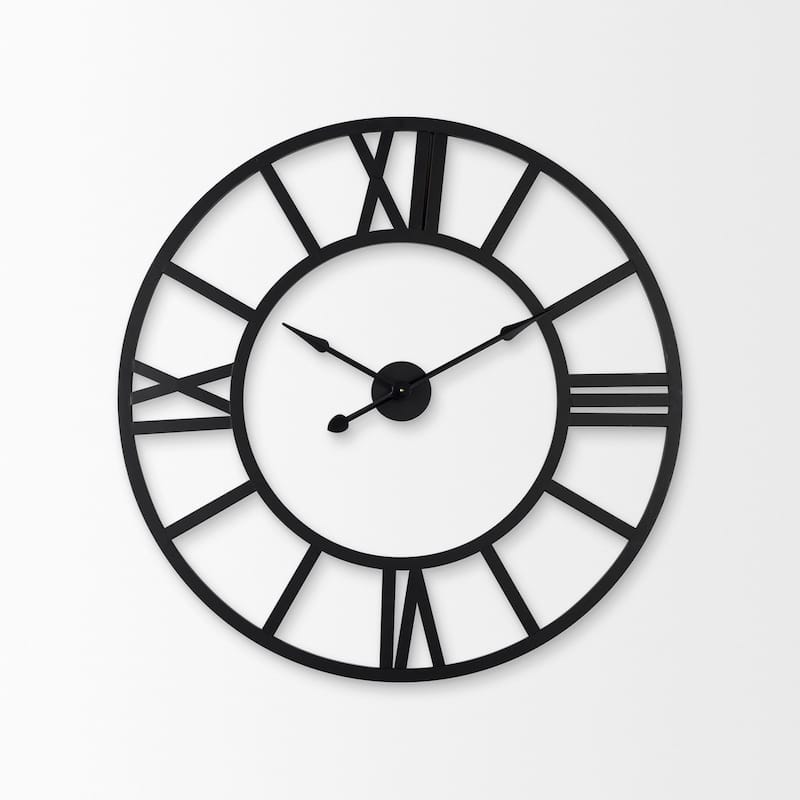 Stoke Matte Black Iron 30" Round Wall Clock - 30"W x 1.6"D x 30"H