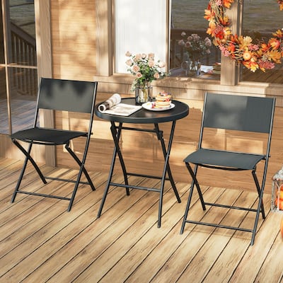 Costway 3 PCS Folding Patio Bistro Set with Tempered Glass Coffee - See Details