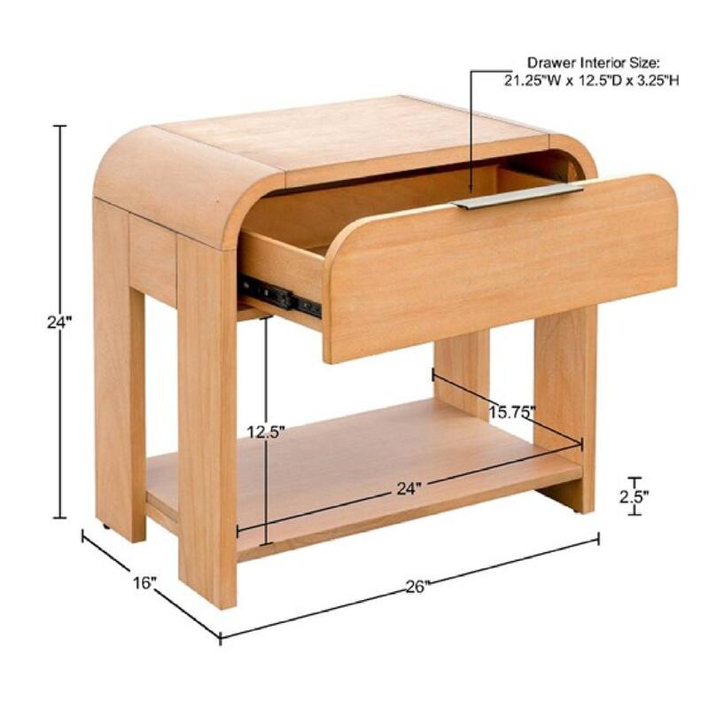 Roomfitters Modern Waterfall Nightstand, Mid Century Curved Wood End Table with Storage and Open Shelf, Natural - Natural