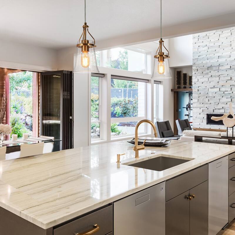 Haye Modern Gold 1-Light Mini Glass Pendant Light for Kitchen Island - D5.5" x H10"