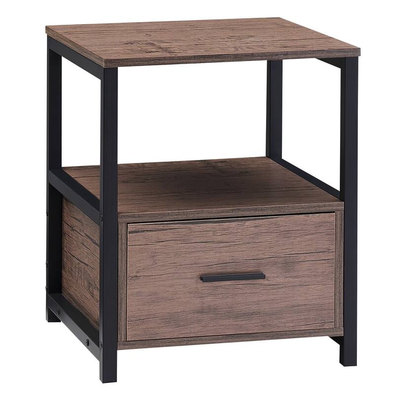 VECELO Nightstand Set of 1/2, Modern Square Side End Table, Living Room, Study Metal Frame