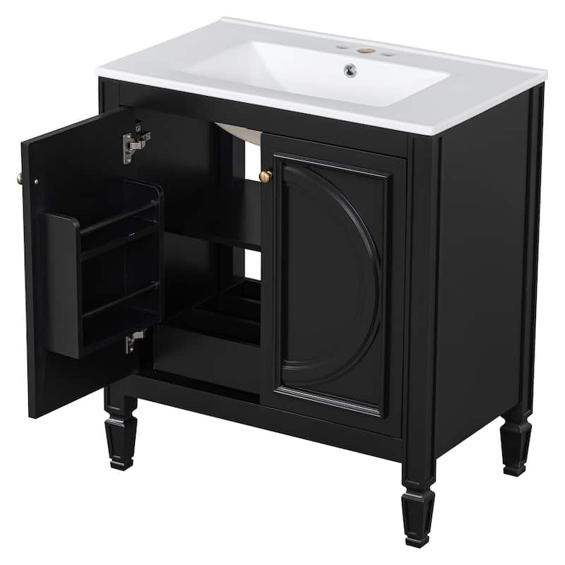 30" Bathroom Vanity with Sink, Two Doors with Shelf, Soft Close Door Hinges, Vintage Style