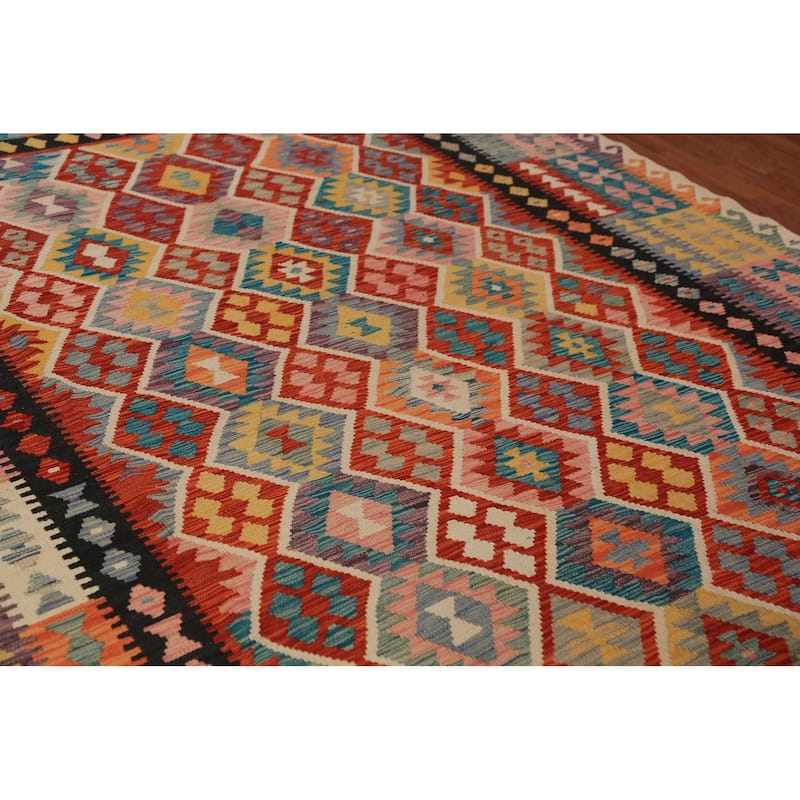 Kilim Oriental Area Rug Flatweave Multi-Color Wool Carpet - 8'1"x 11'2"