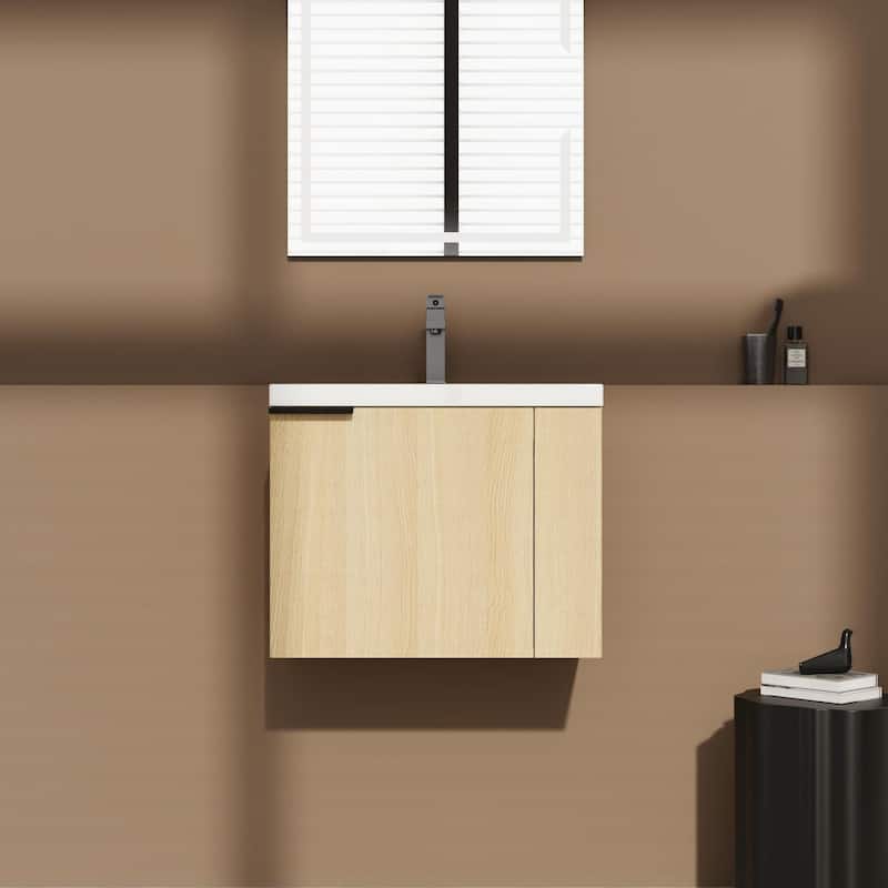 BNK 24"/48" Single Sink Bathroom Vanity with Soft Close Door and Shelf, Modern Floating Vanity