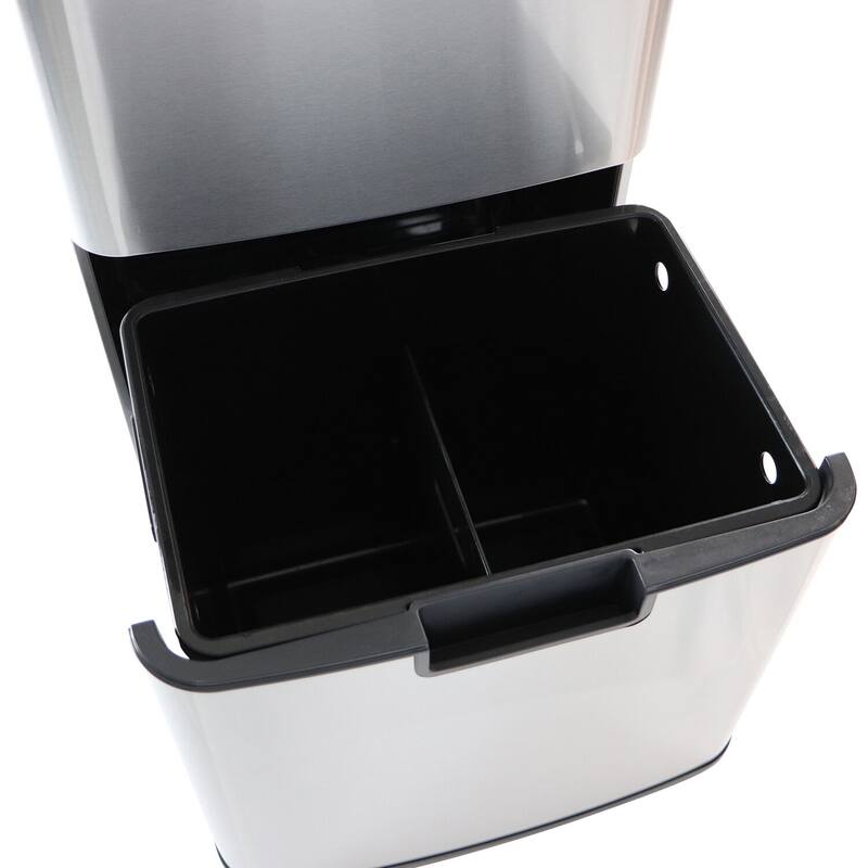 Hanover 62-Liter / 16.4-Gallon Trash Can with Dual Bins and Sensor Lid in Stainless Steel