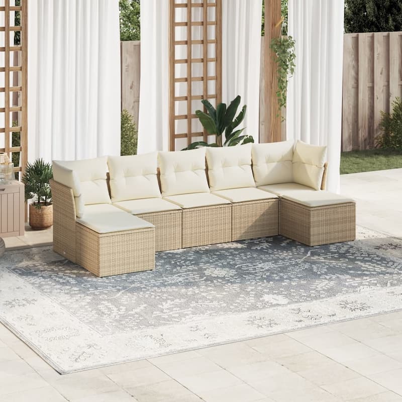 vidaXL Garden Sofa Set Beige Poly Rattan, Powder-Coated Steel Large Set - 21.7 x 21.7 x 14.6