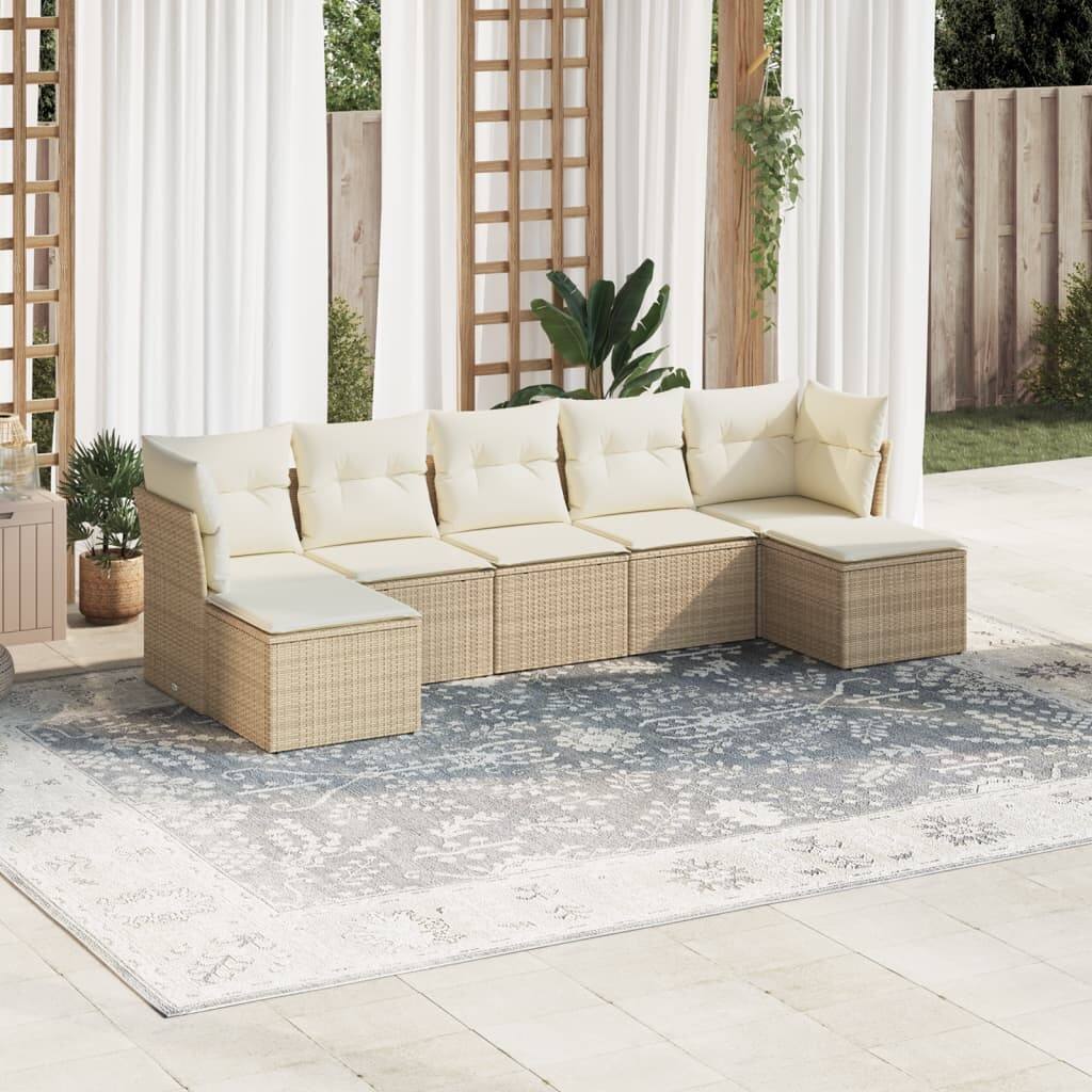 vidaXL Garden Sofa Set Beige Poly Rattan, Powder-Coated Steel Large Set - 21.7 x 21.7 x 14.6
