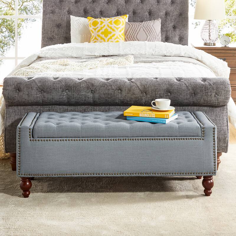 Felix Classic Button-Tufted Storage Bench With Nailhead Trims By HULALA HOME