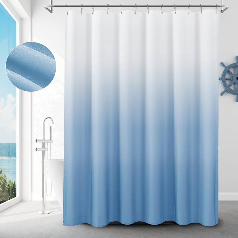 Ombre Shower Curtain with Hooks for Bathroom Textured